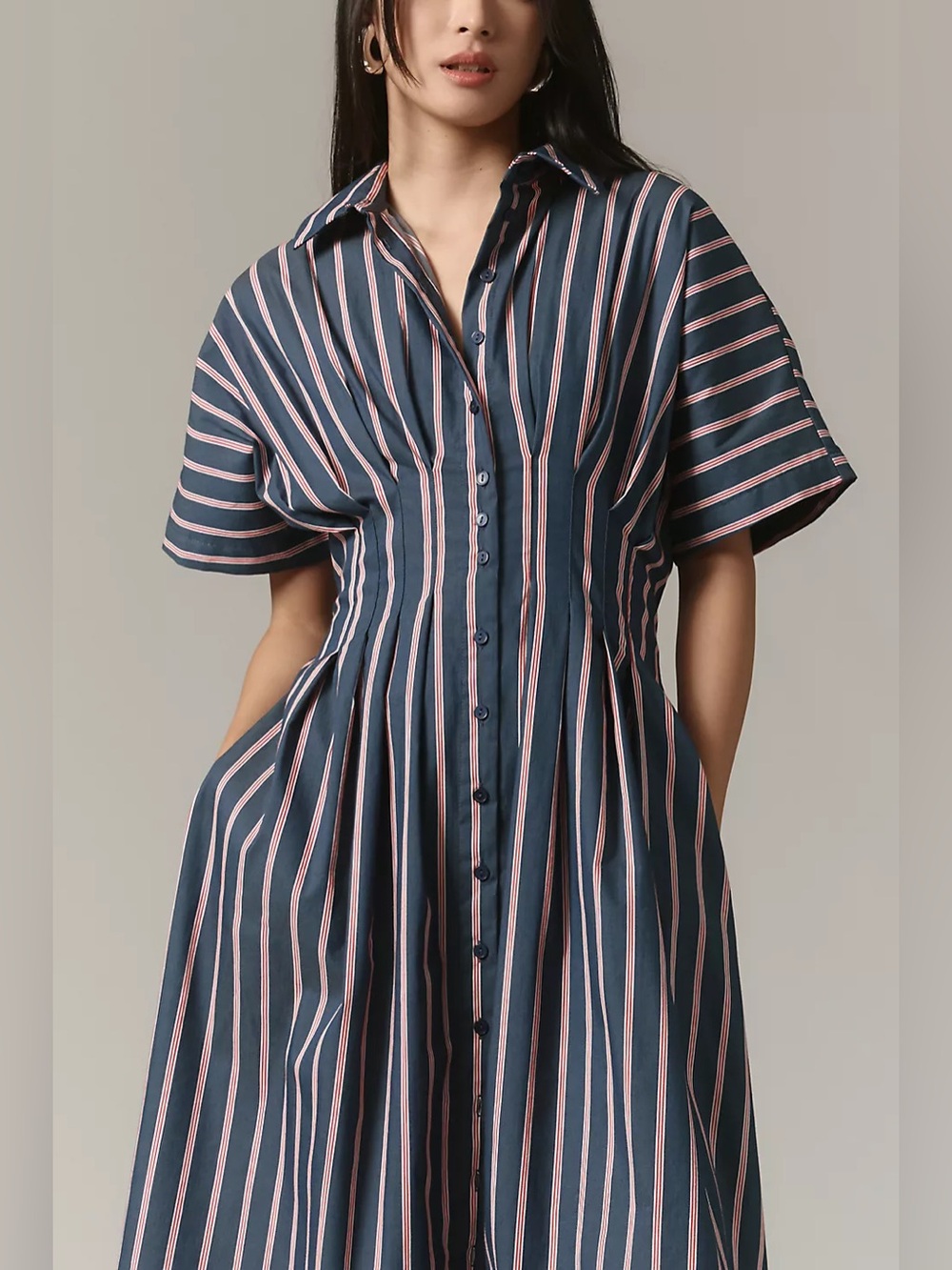 NWT Anthropologie The Tobie Shirt Dress by Exquise Striped Maxi Navy Pink XXS - Picture 3 of 3